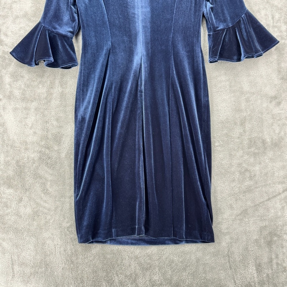 DKNY Dress Womens 6 Velvet Bell Sleeve Sheath Evening Event Career Back Zip Navy - Picture 9 of 13